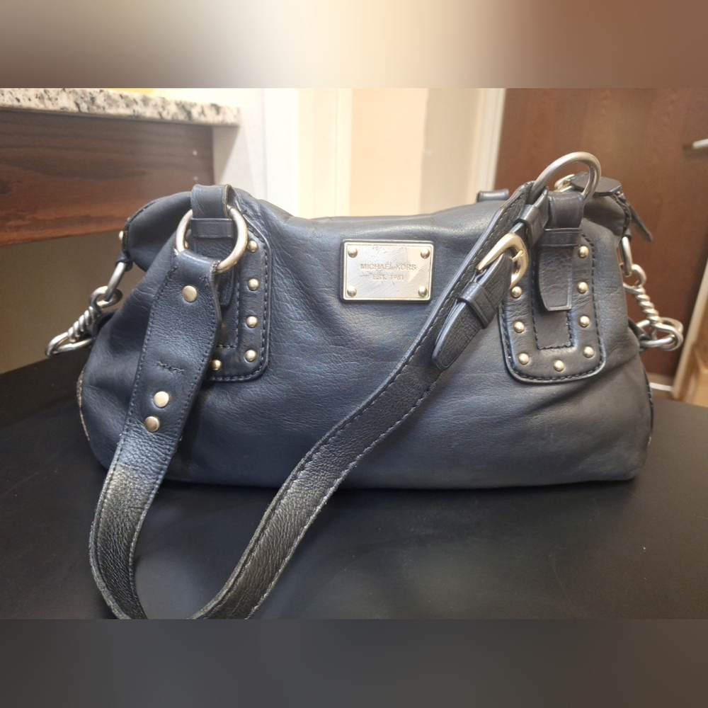 Michael Kors Black Refined Pebb8le Leather Studded Shoulder Bag Black